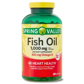 Spring Valley Omega-3 Fish Oil Heart Health Dietary Supplement Softgels, 1000 mg, 300 Count