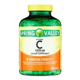 Spring Valley Vitamin C with Rose Hips Tablets Dietary Supplement, 1,000 mg, 250 Count